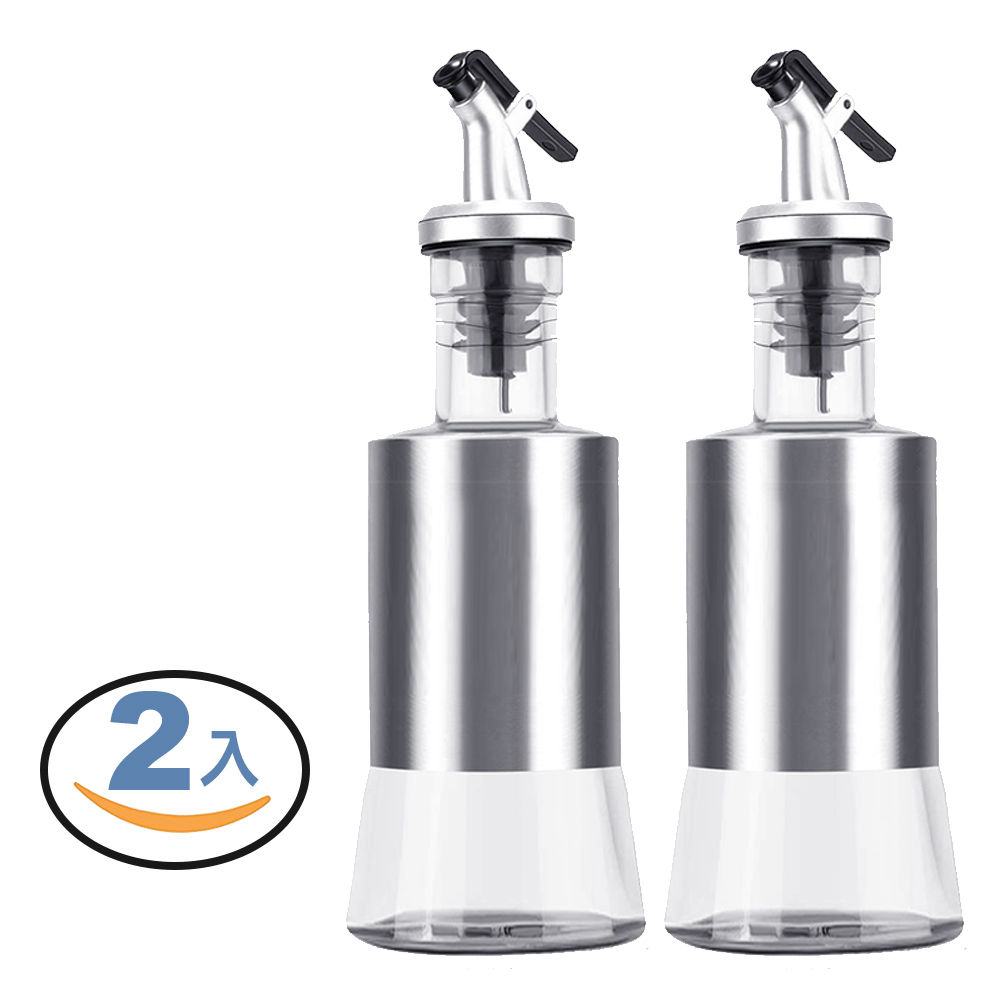 不鏽鋼瓶身玻璃定量油壺 200mL 2入組
