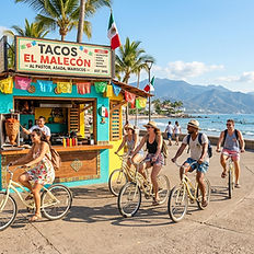 disfruta de la gastronomia de Vallarta en un paseo en bici por la ciudad