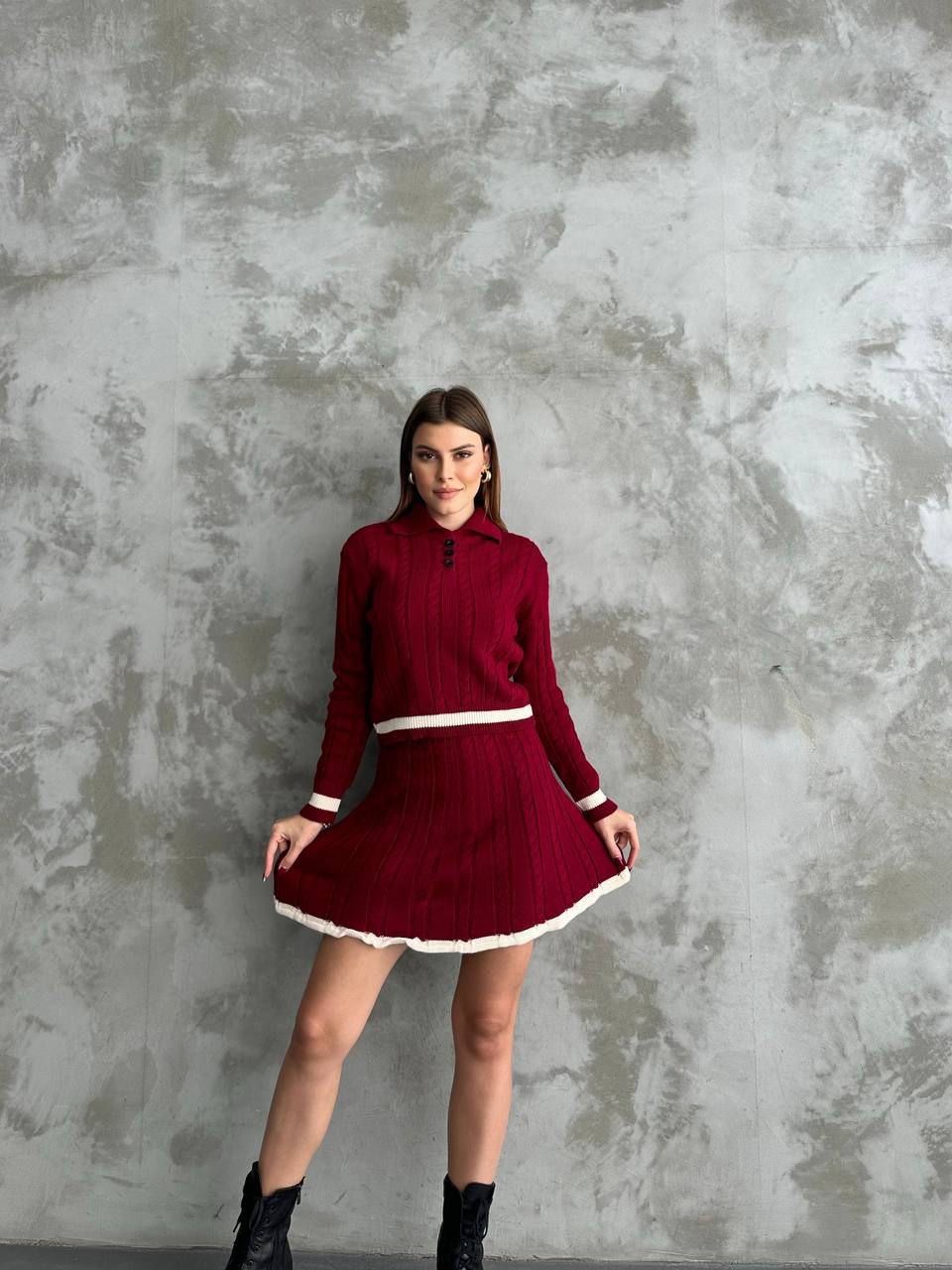 Yakalı Uzun Kol Kadın Triko Takım