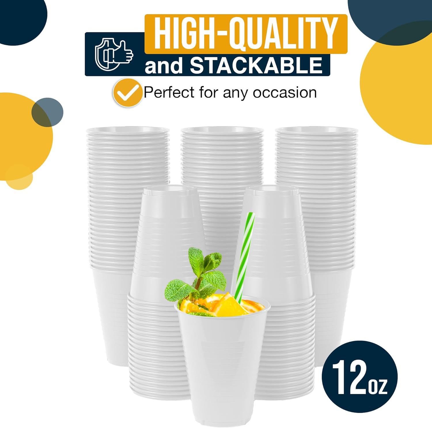 12 Oz. White Plastic Cups | 50 Count