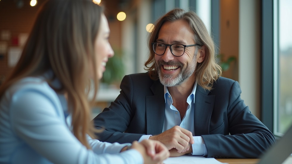 Close-up view of a friendly insurance agent discussing policy details