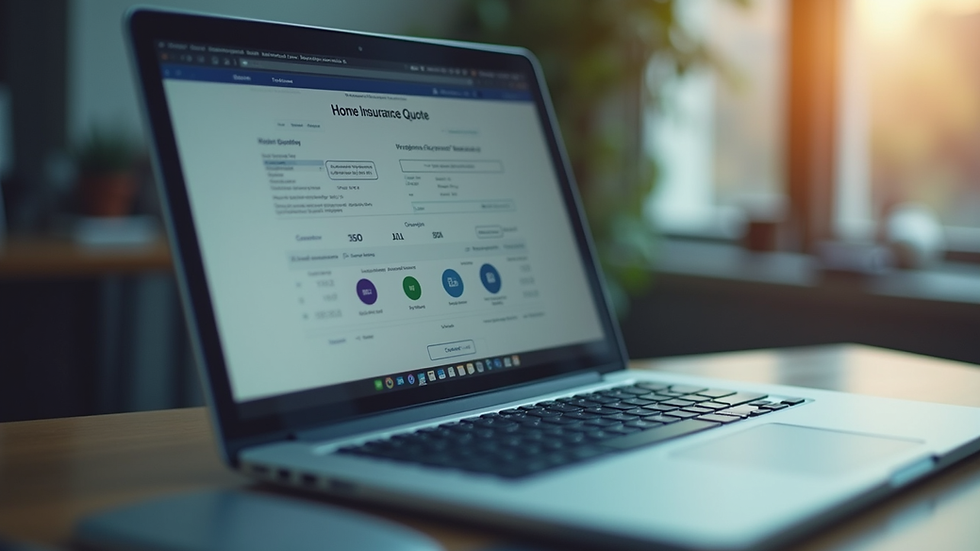 Close-up view of a laptop screen showing home insurance quotes comparison