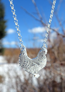 Fine Silver Hen Necklace