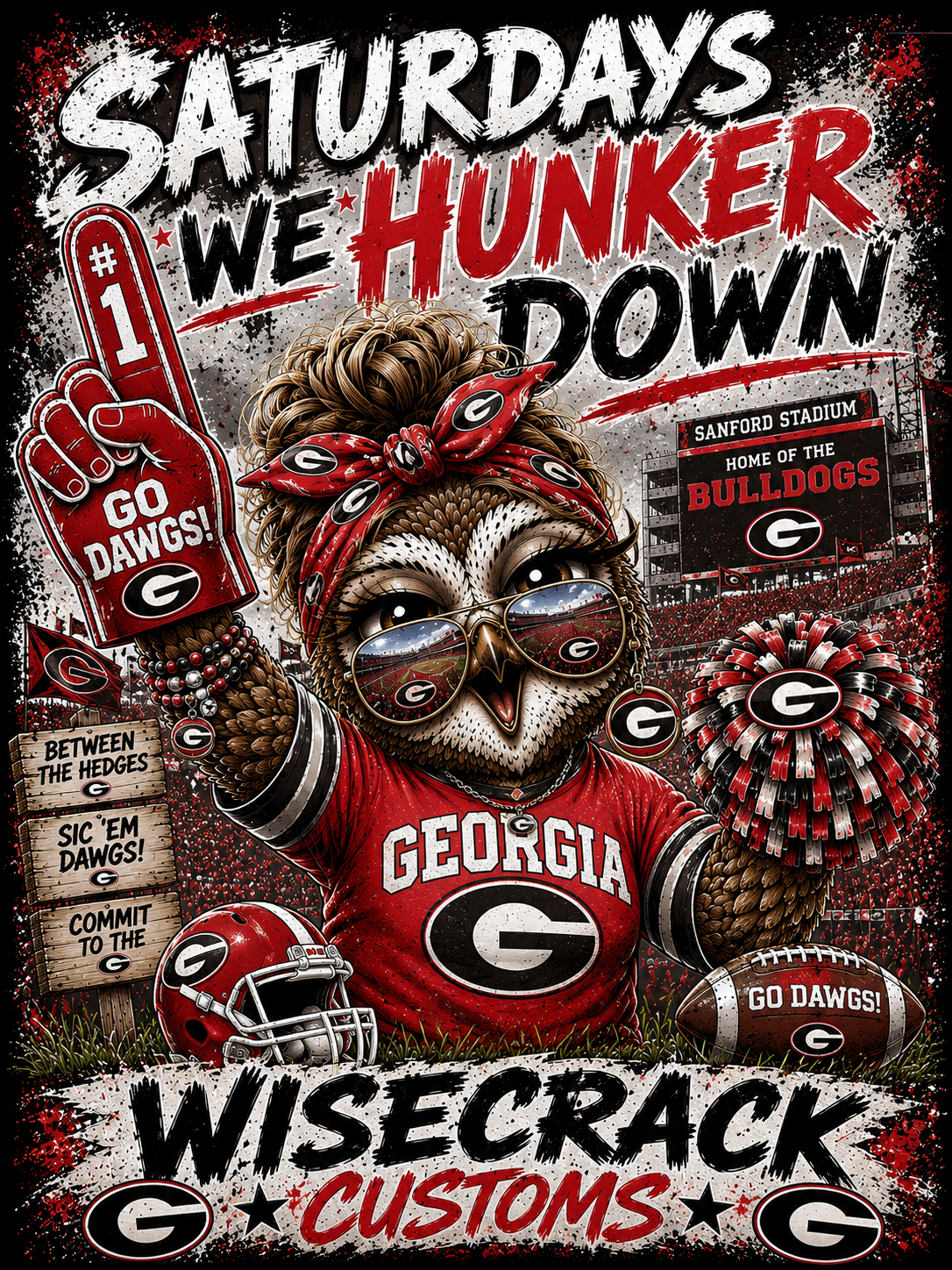 Saturdays We Hunker Down – Georgia Bulldogs Game Day Graphic Racerback Tank