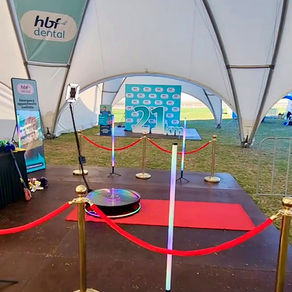 Participants celebrating at HBF Run for a Reason 2026 with Perth Social Booth’s Infinity 360 Video Booth and Tattoo Printer activation