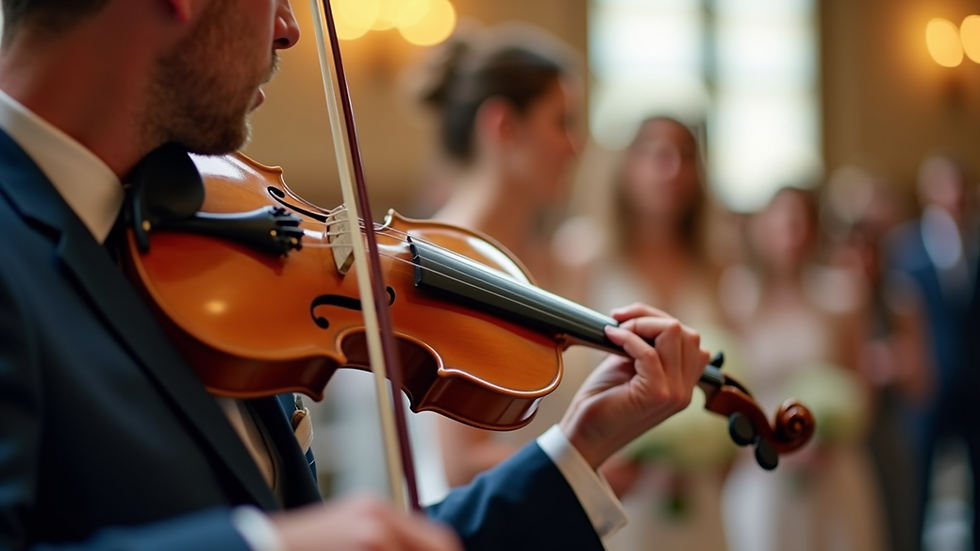 Close-up view of a violinist playing at a wedding ceremony