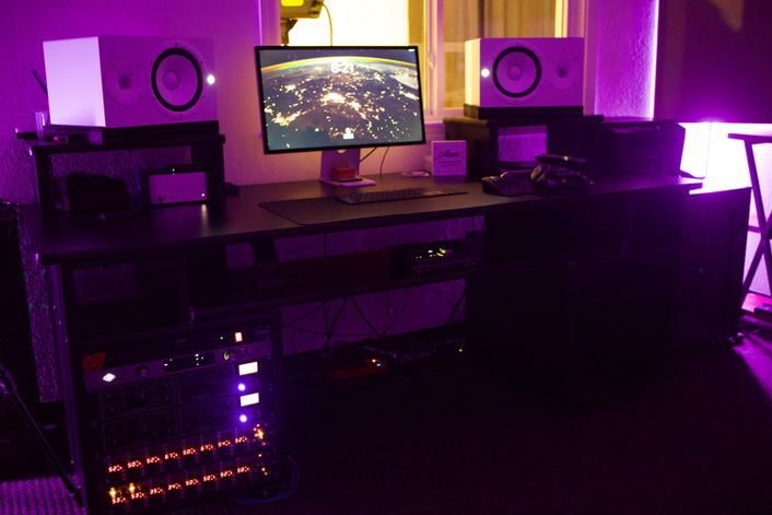 Pro Tools Audio Editing Software in a Professional Recording Studio's Control Room