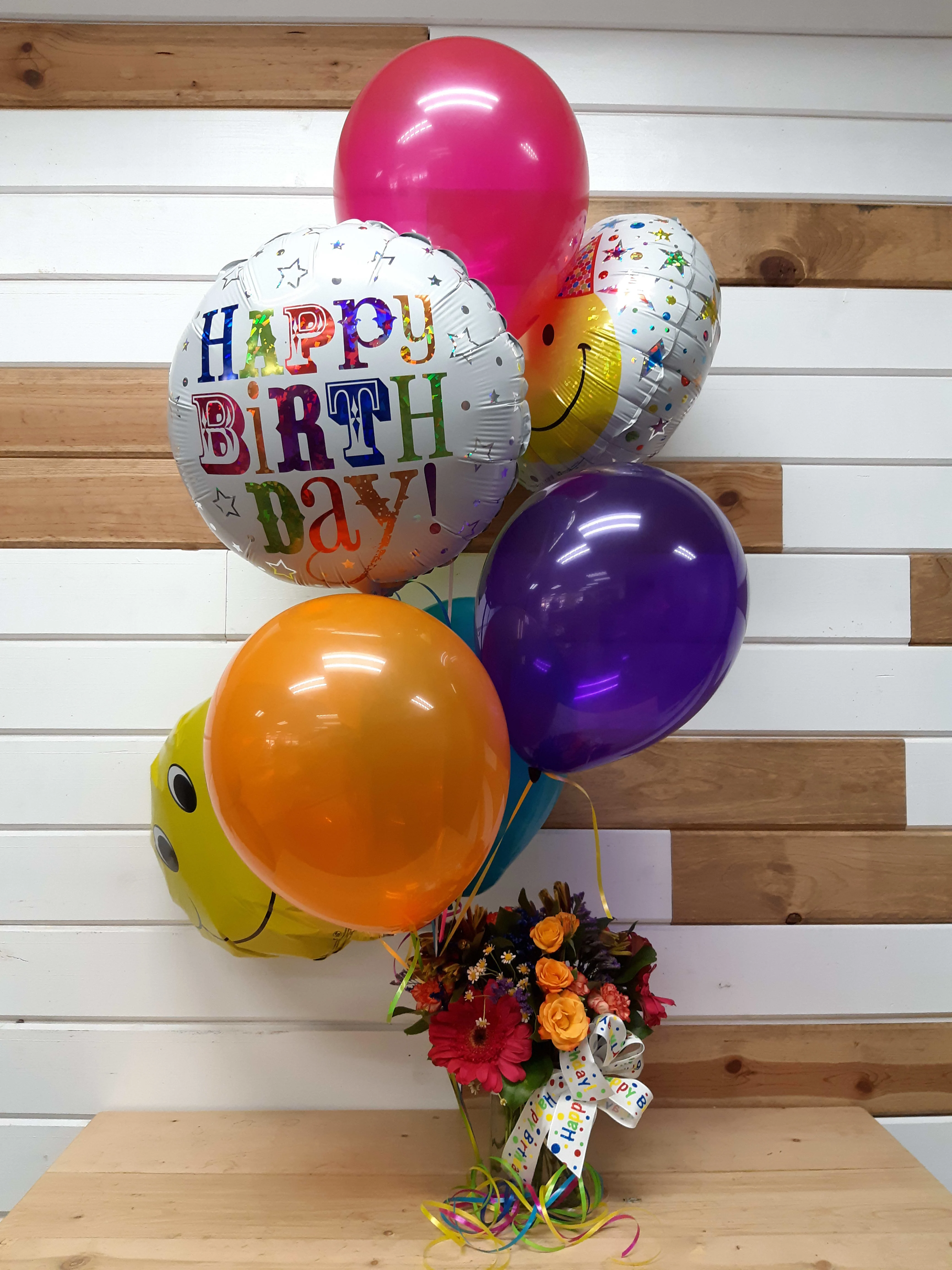 Happy Birthday balloons and flowers!