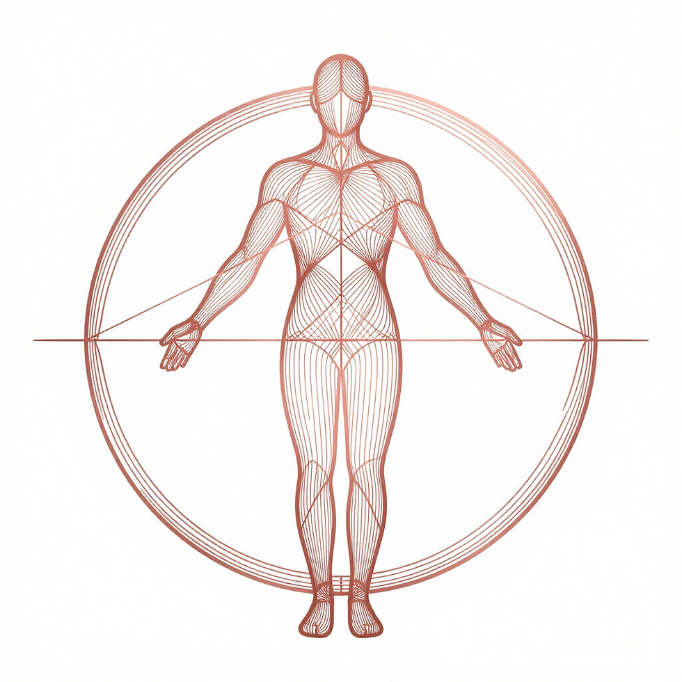 Lijndiagram van een menselijk lichaam in een cirkel voor Demi Reijnders Human Design.
