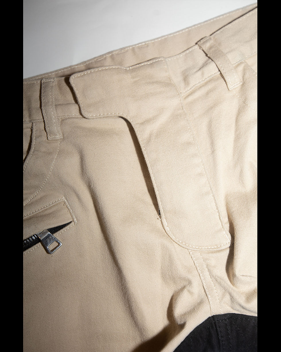 Thumbnail: BALMAIN WHITE & BLACK RIBBED KNEE BIKER MOTO KHAKI JEANS