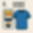Blue T-shirt next to a color palette with yellow, orange, beige, and dark blue swatches. Text: "2. Garment Color(s)". Simple design.