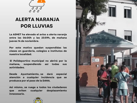 Palos de la Frontera en alerta naranja por lluvias: cierre de centros educativos y suspensión de actividades municipales