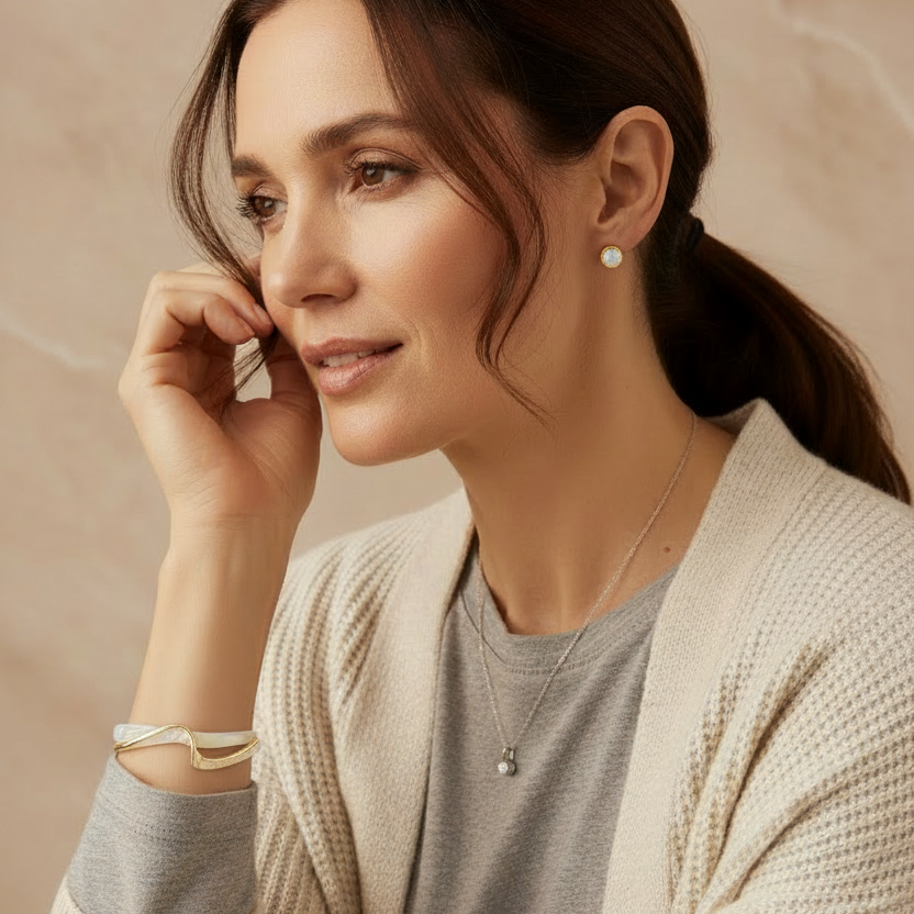Thumbnail: White Opal Golden Bracelet