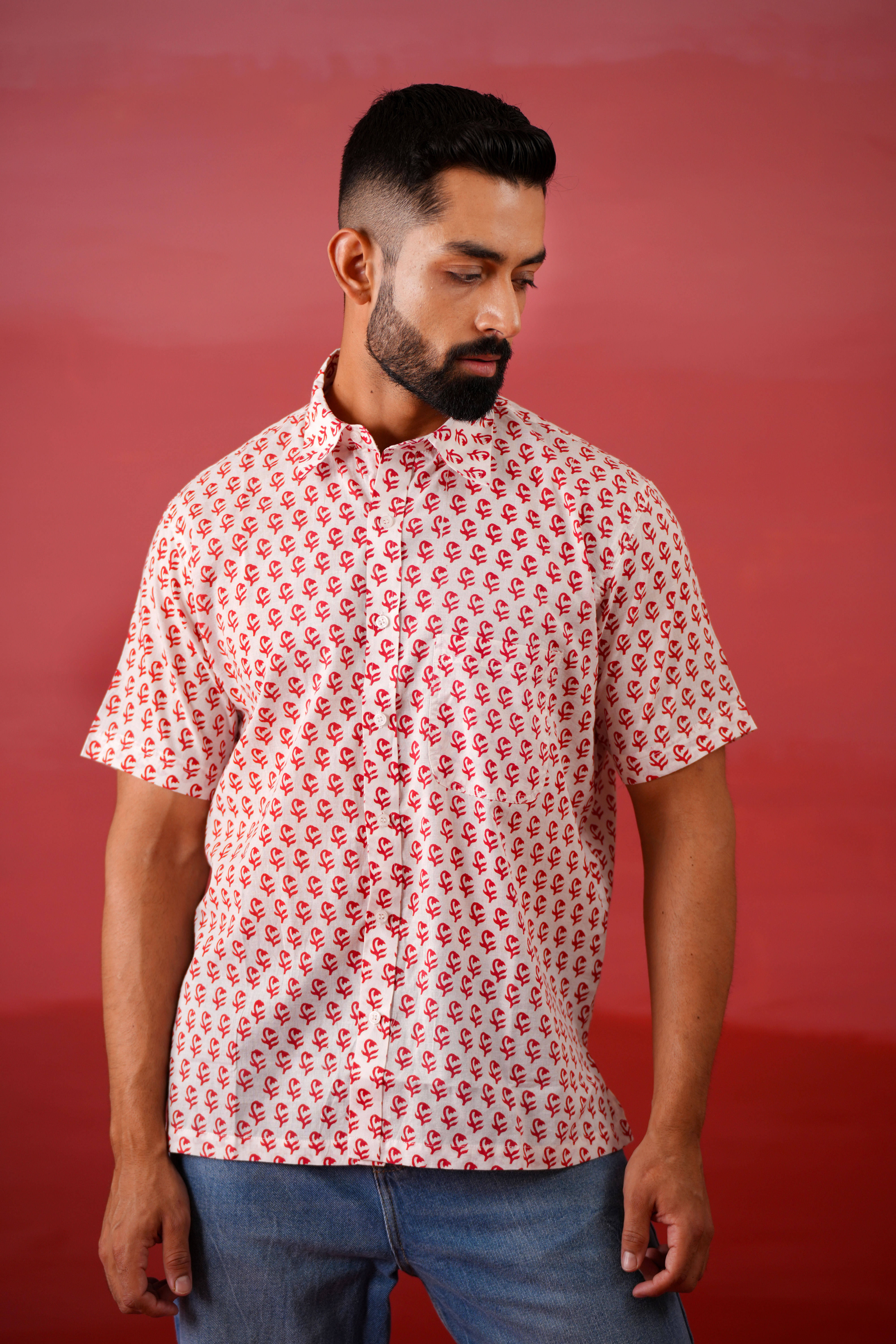Red Buds Cotton Printed Shirt