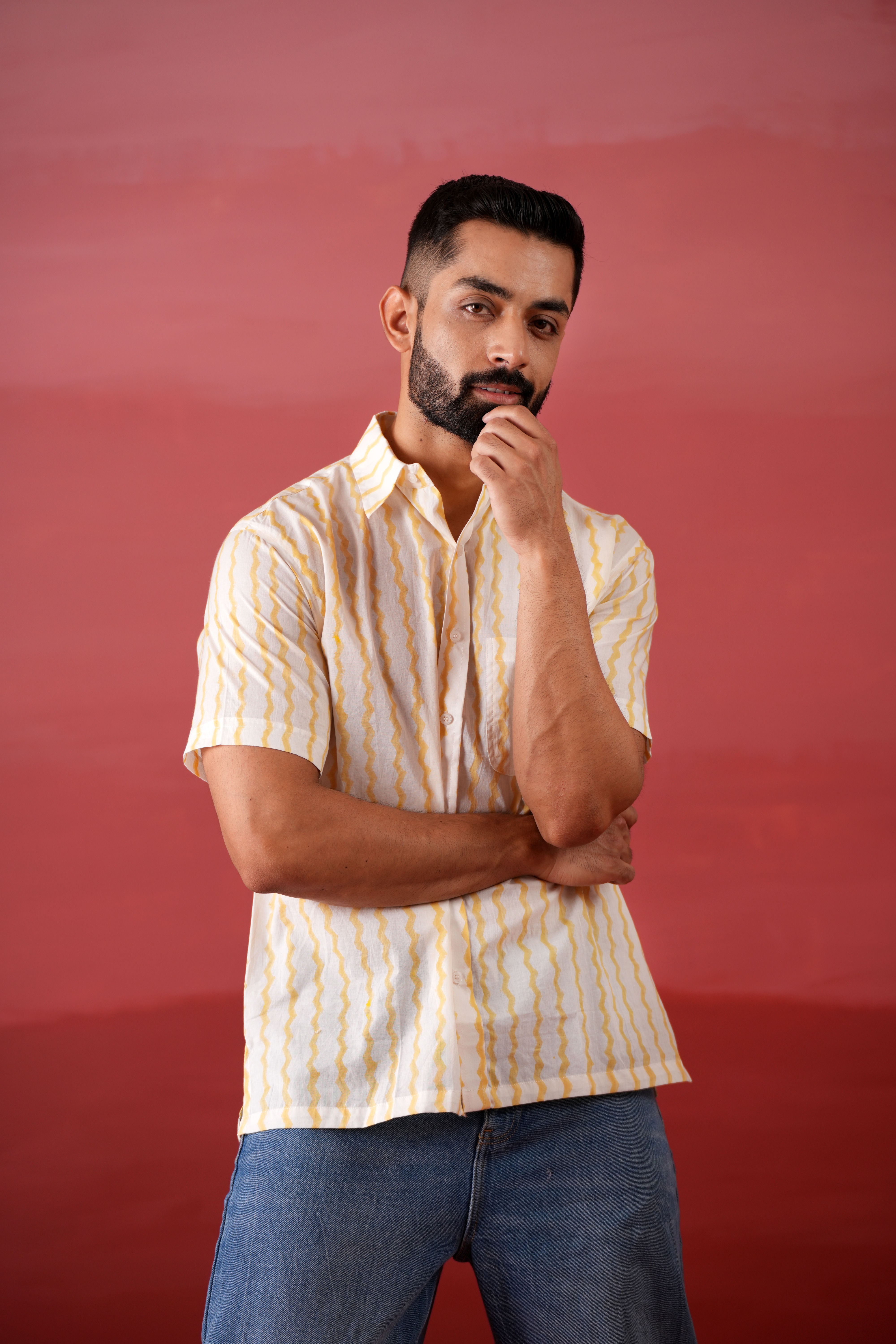 Yellow Ripple Cotton Printed Shirt