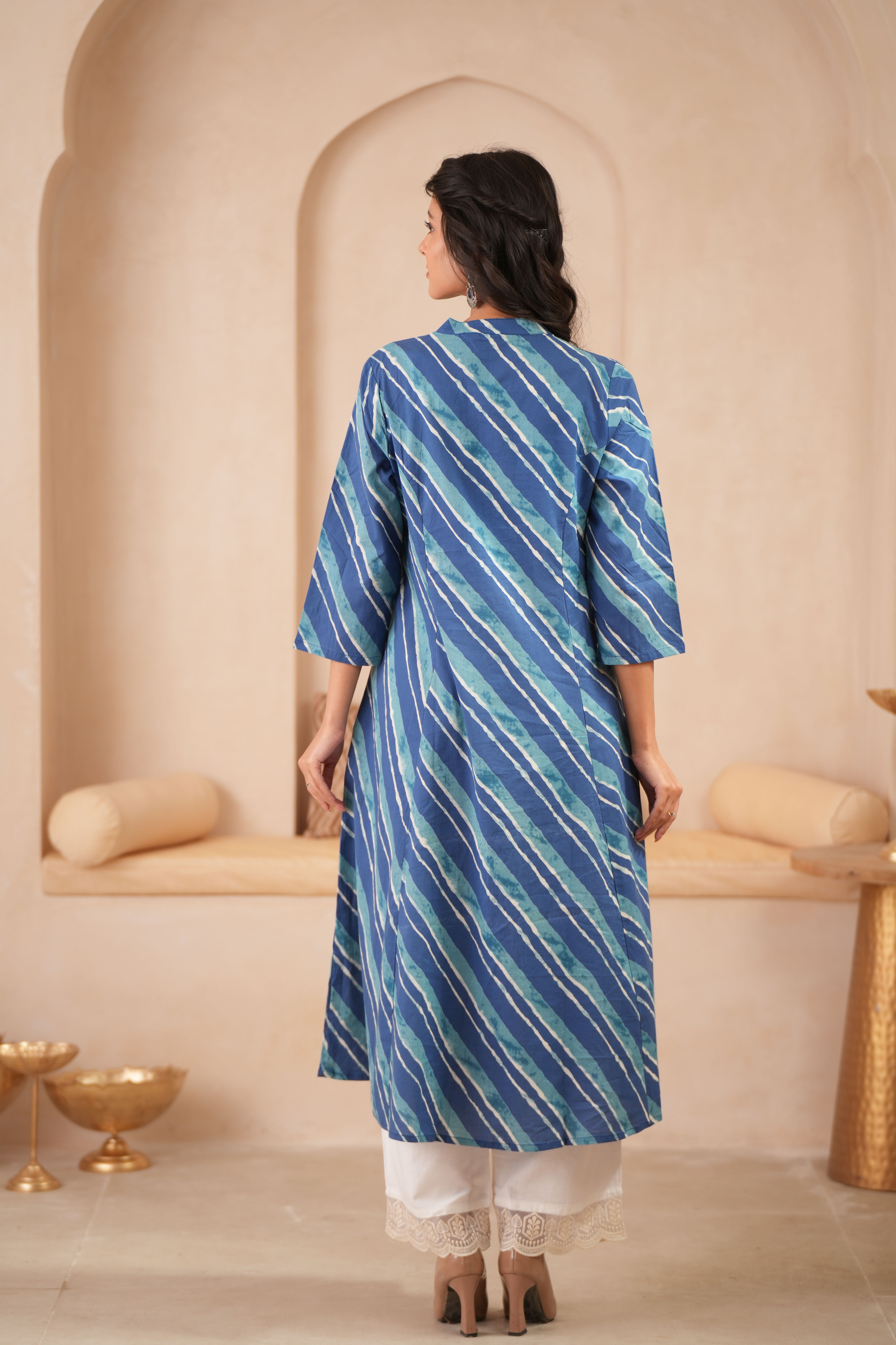 Indigo Lehriya Cotton Kurta