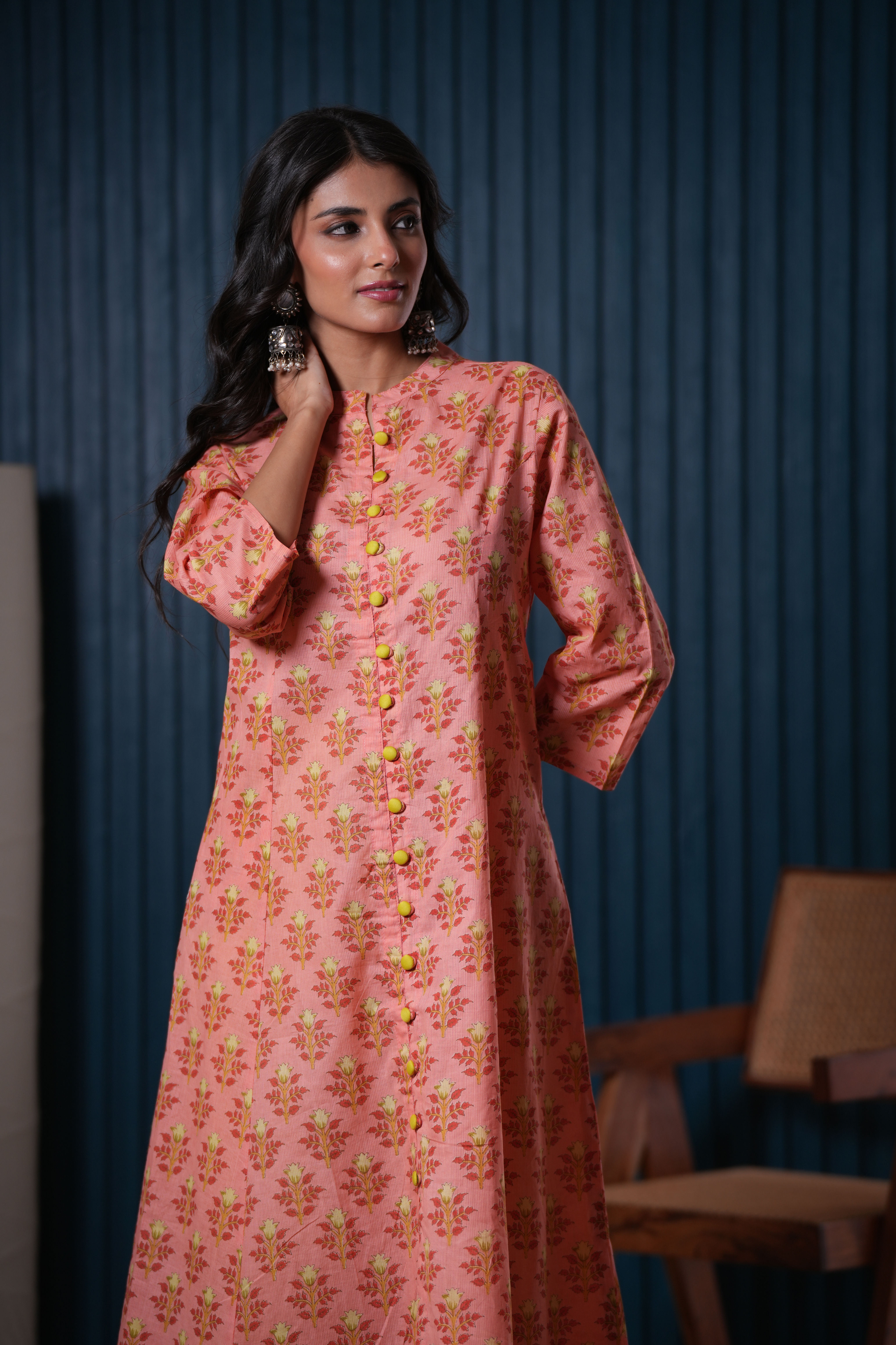 Peach Boota Cotton Kurta