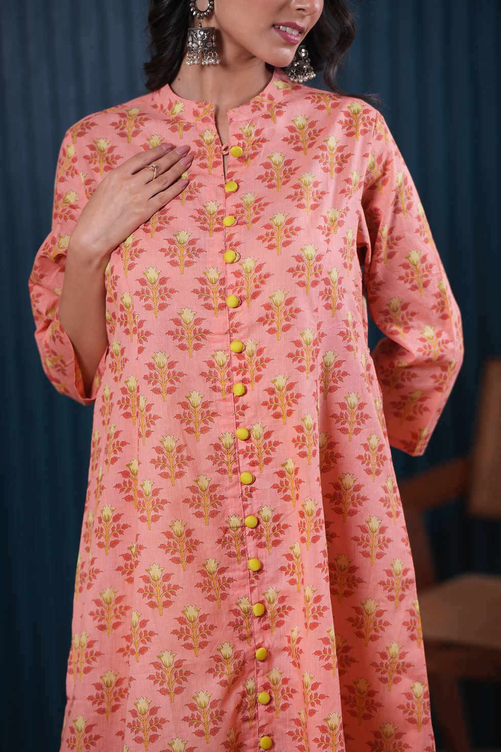 Thumbnail: Peach Boota Cotton Kurta