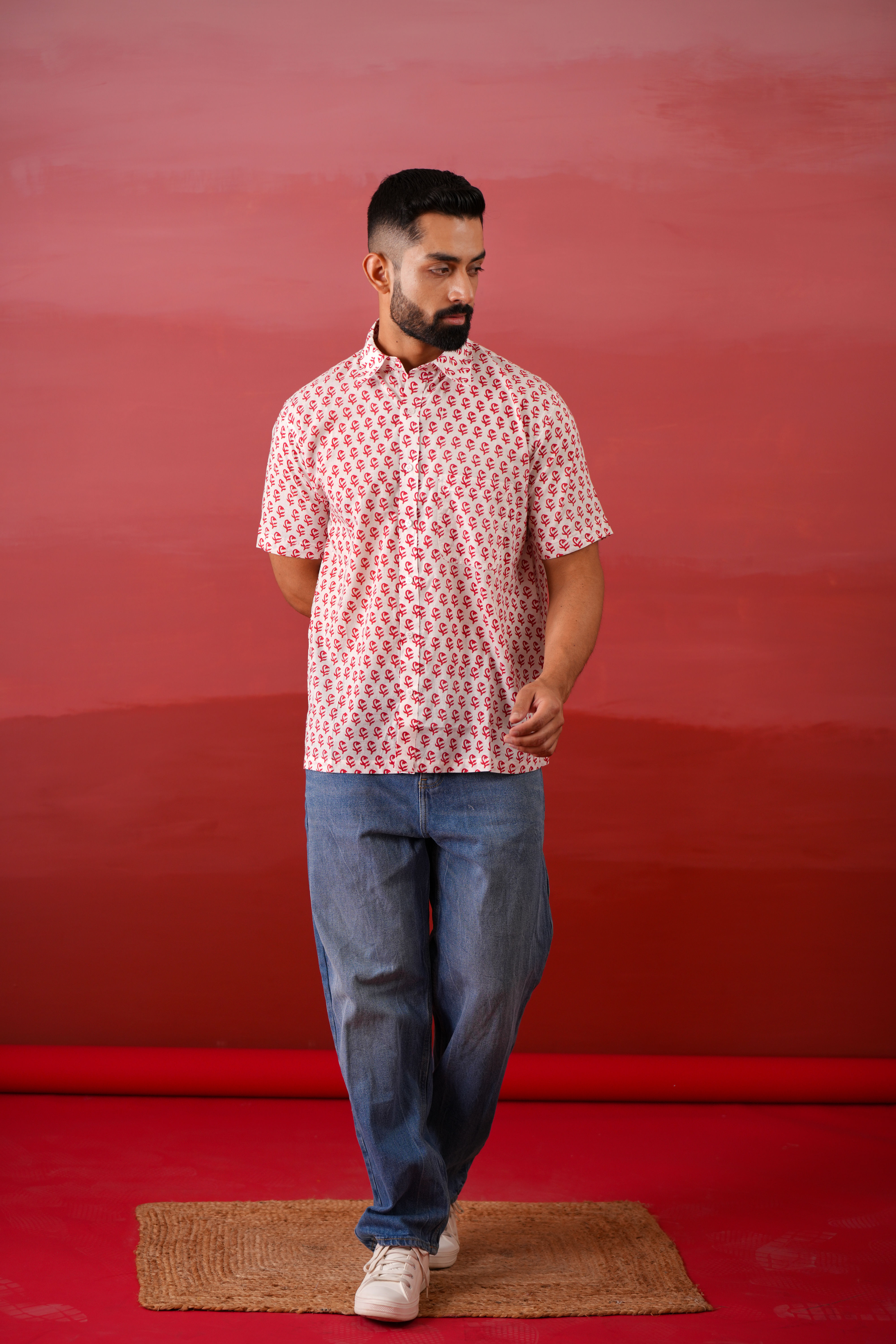 Red Buds Cotton Printed Shirt