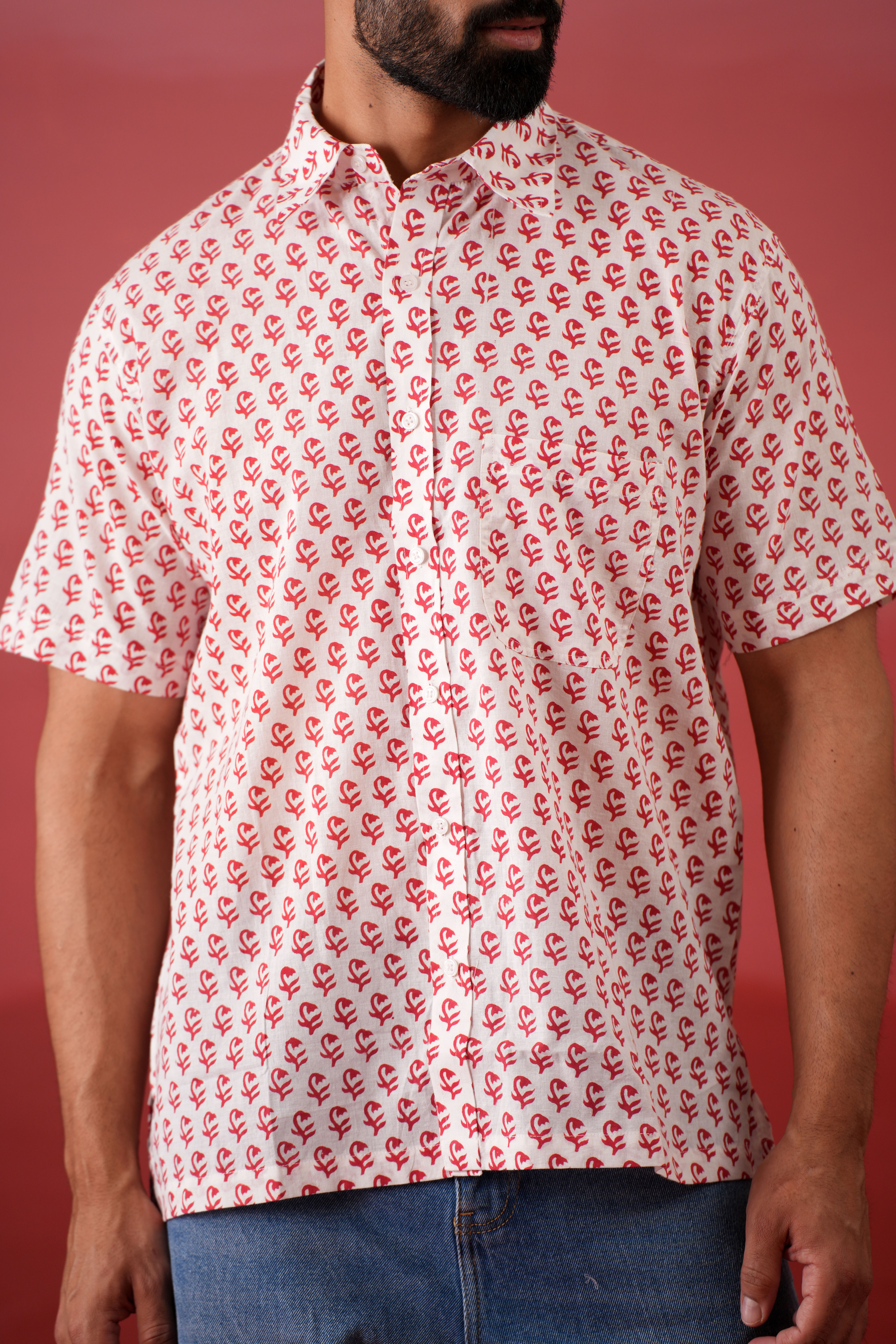 Red Buds Cotton Printed Shirt
