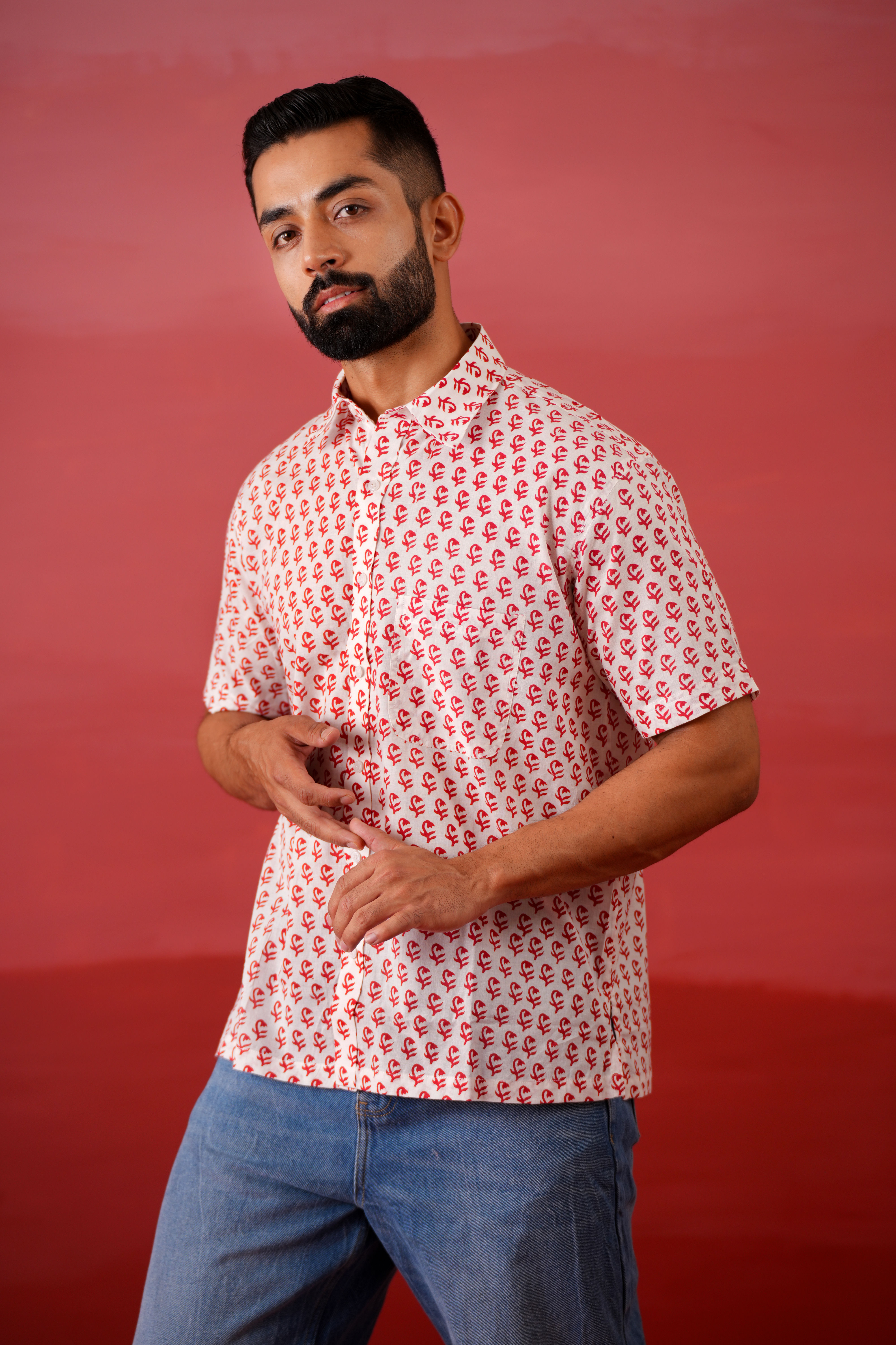 Red Buds Cotton Printed Shirt