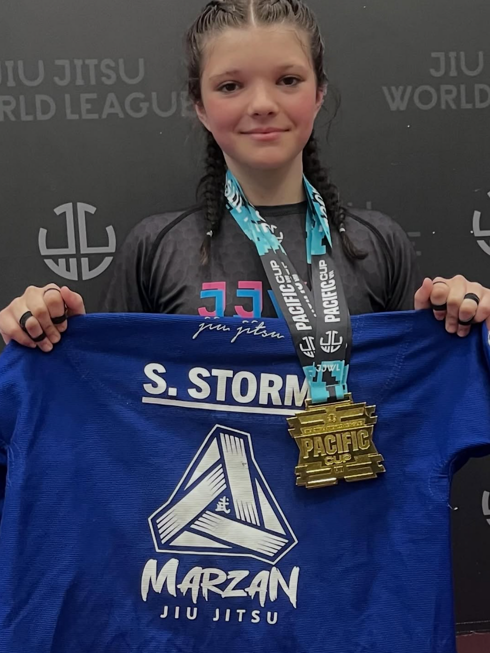 Sierra Durret on the podium after winning a local IBJJF tournament