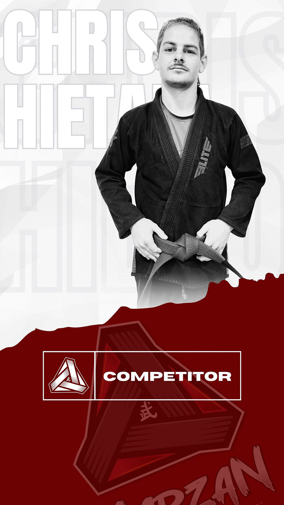 Professor Anthony Marzan standing on the podium in a black gi with a gold medal after a Brazilian Jiu-Jitsu tournament victor