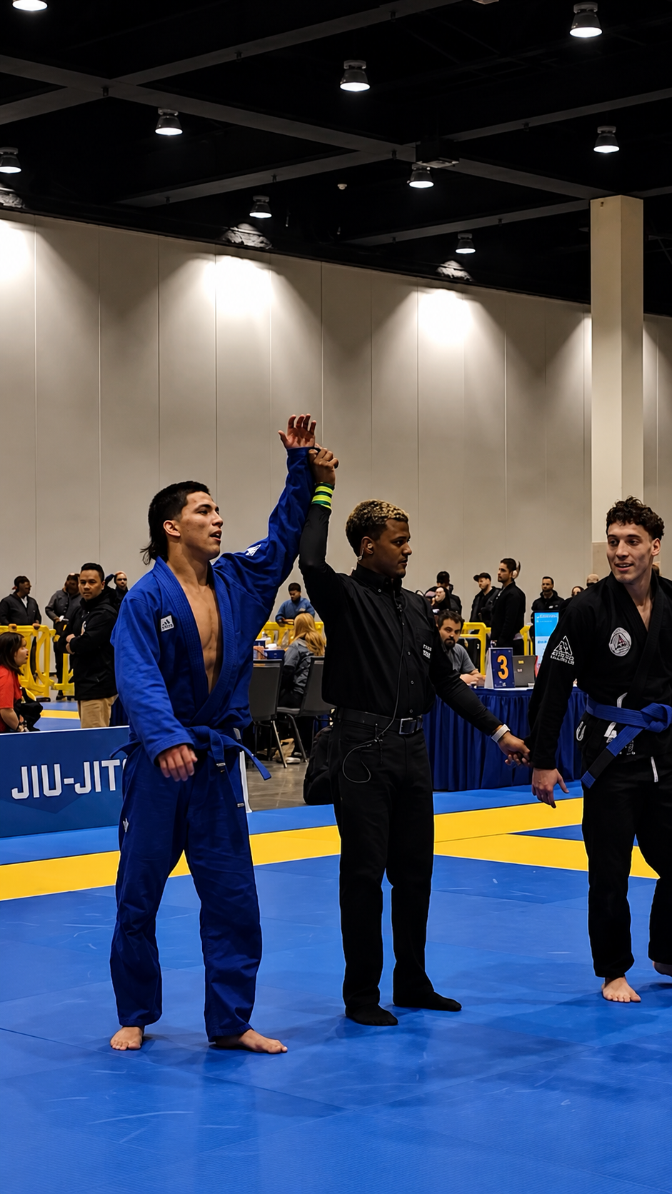 Bryan Tenedora getting his had raised after winning the 2025 IBJJF Master World tournament.