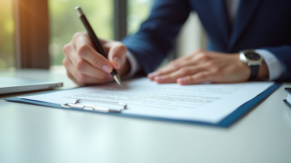 Close-up view of a contract being signed for real estate financing