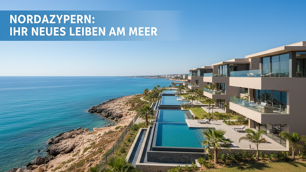 Weitwinkelaufnahme einer modernen Wohnanlage an der Küste Nordzyperns