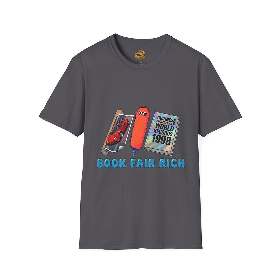 Thumbnail: Book Fair Rich T-Shirt — Vintage Bookworm Graphic Tee ("Book Fair Rich")