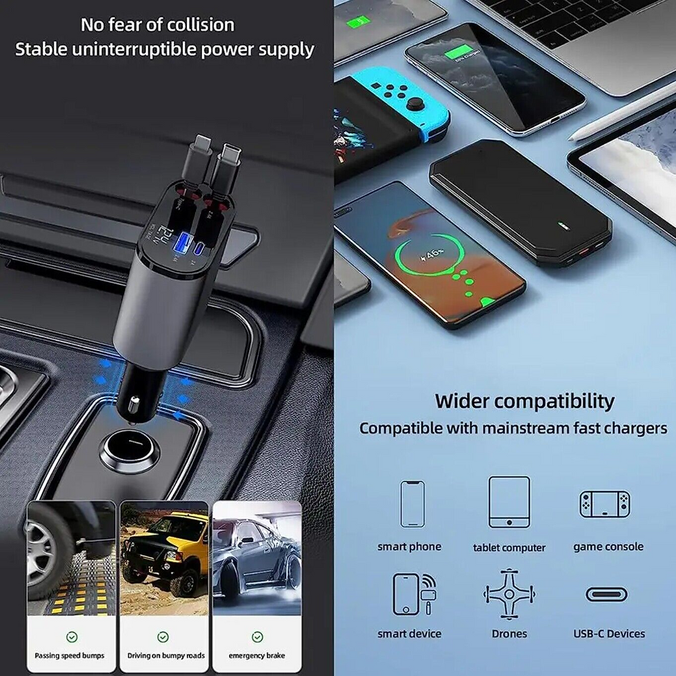 Thumbnail: Retractable Car Charger 4 in 1 Fast Car Phone Charger 120W With USB Type C Cable