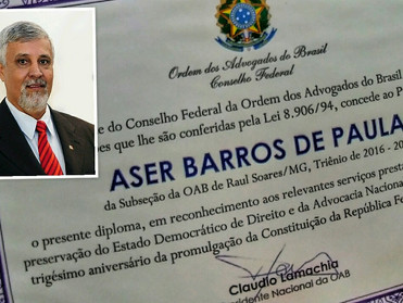 Dr. Áser Barros de Paula recebe homenagem do Conselho Federal da OAB