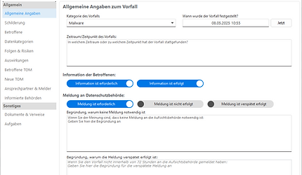 Detailansicht eines Datenschutzvorfalls