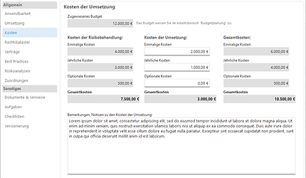 Detailansicht der Kosten (Budgetierung, ISMS)