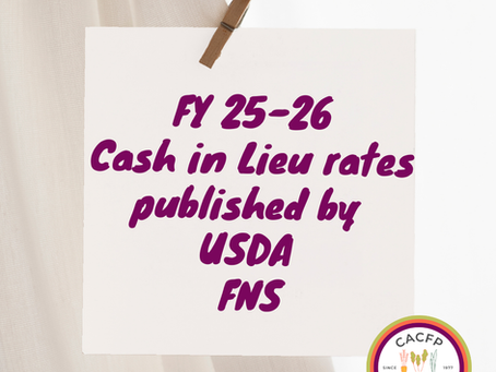 Cash in Lieu rates have been published for FY 25-26
