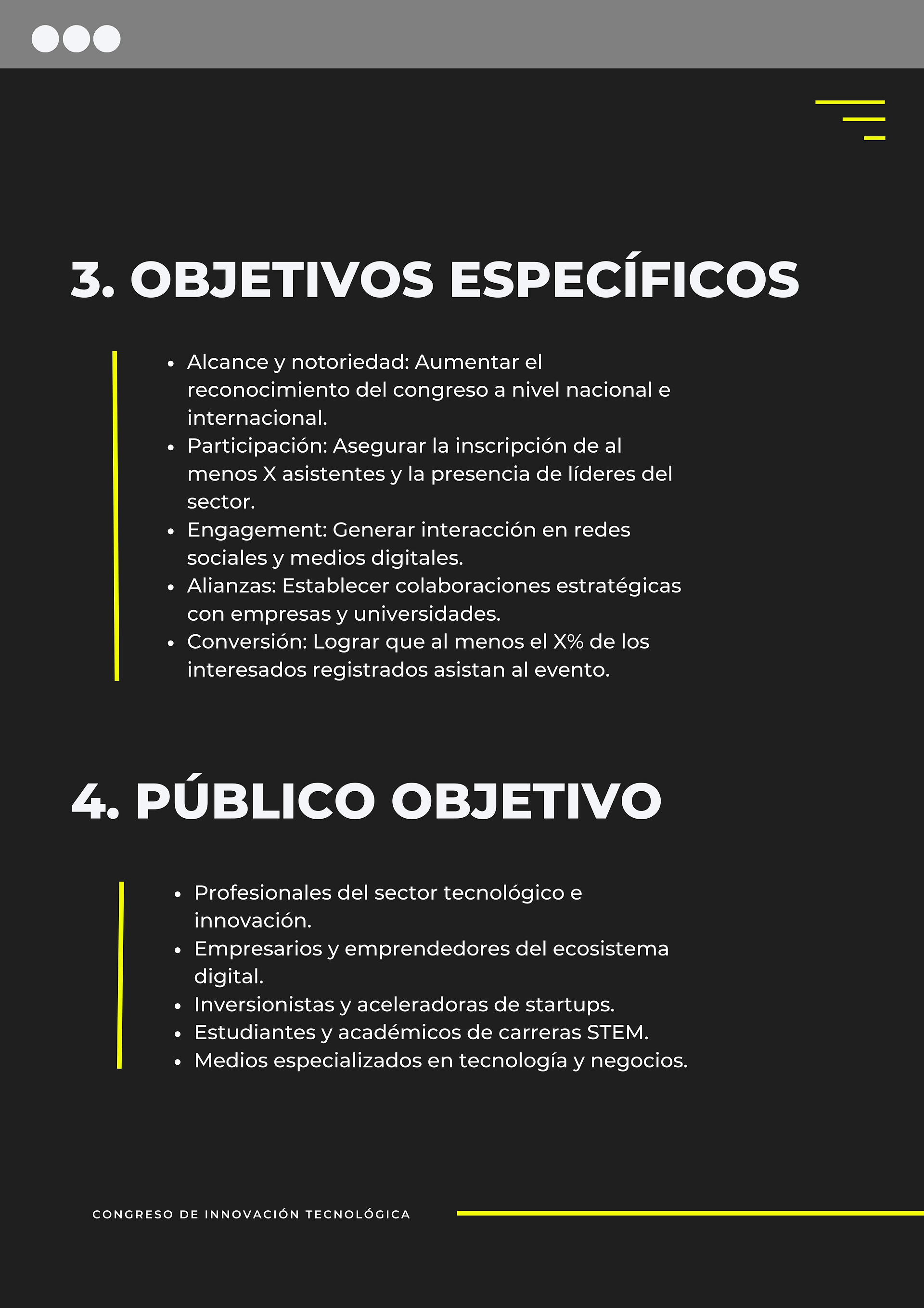 Ejemplo de un plan de campaña de marketing para el Congreso de Innovación Tecnológica:
