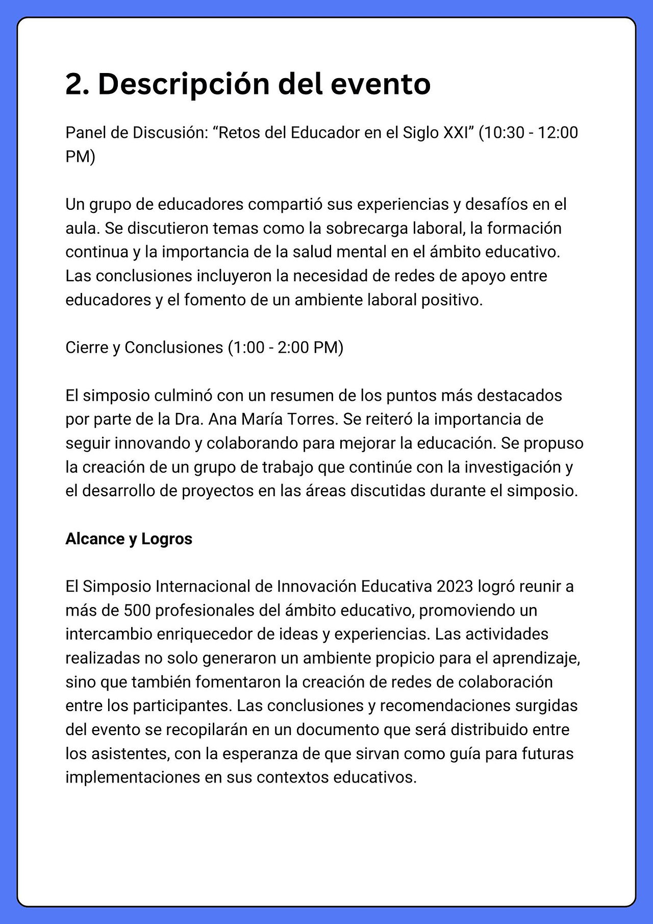 Descripción del evento