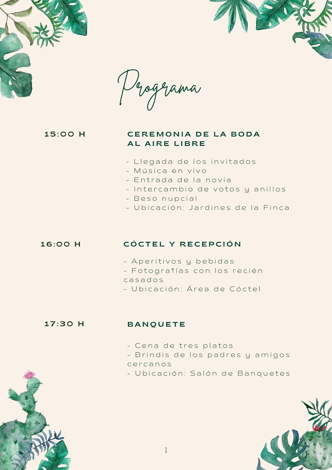 Ejemplo del programa de una boda