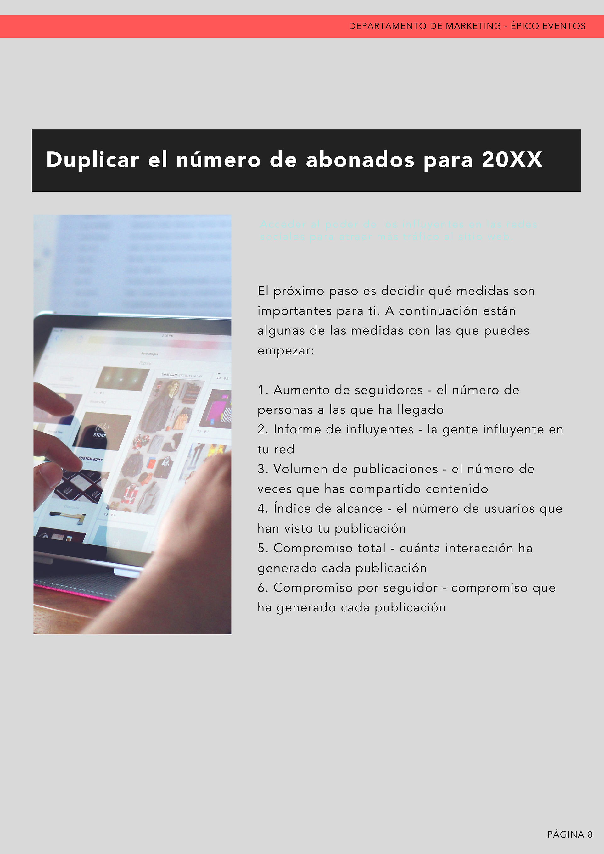 Ejemplo de un informe de RRSS