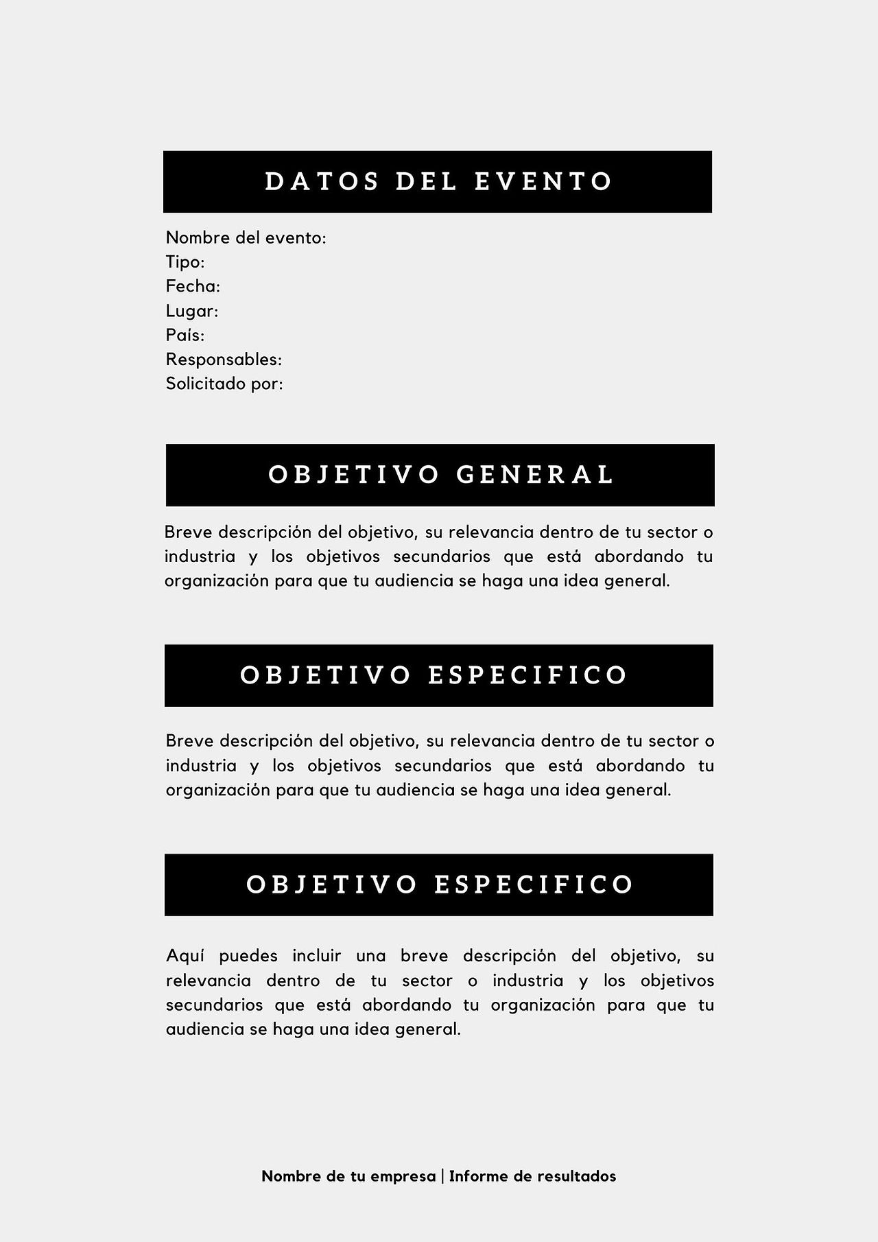 Ejemplo: Informe de un evento