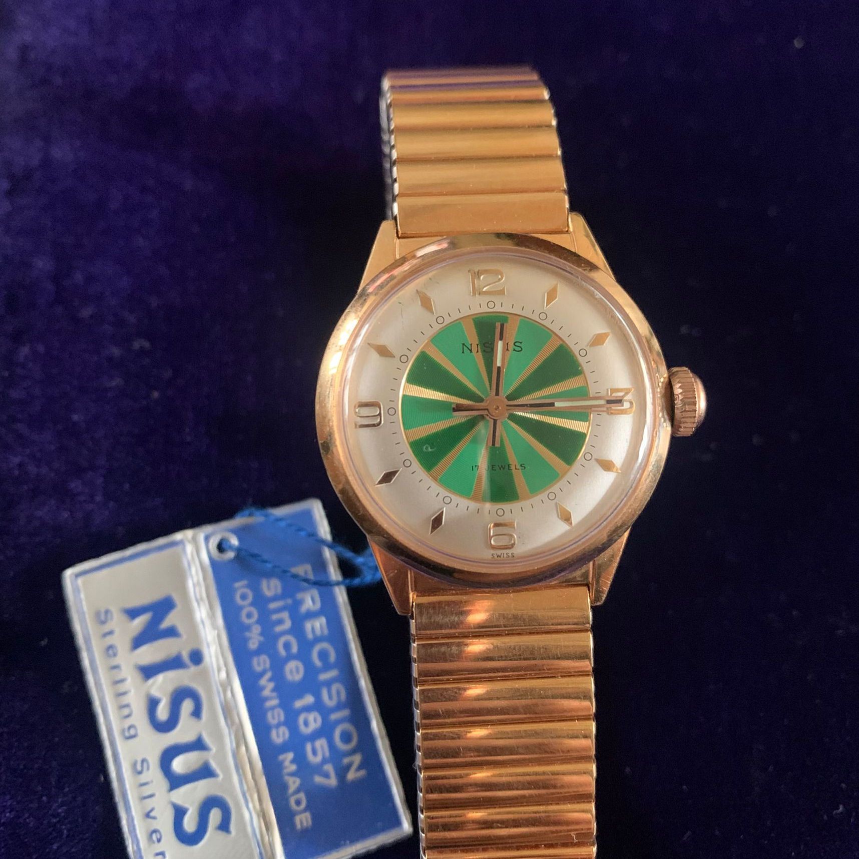 Sehr seltene Nisus Armbanduhr – vergoldet 20 Mikron – NOS (New Old Stock)