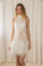 Thumbnail: Mini after party dress with high neckline and feather heim