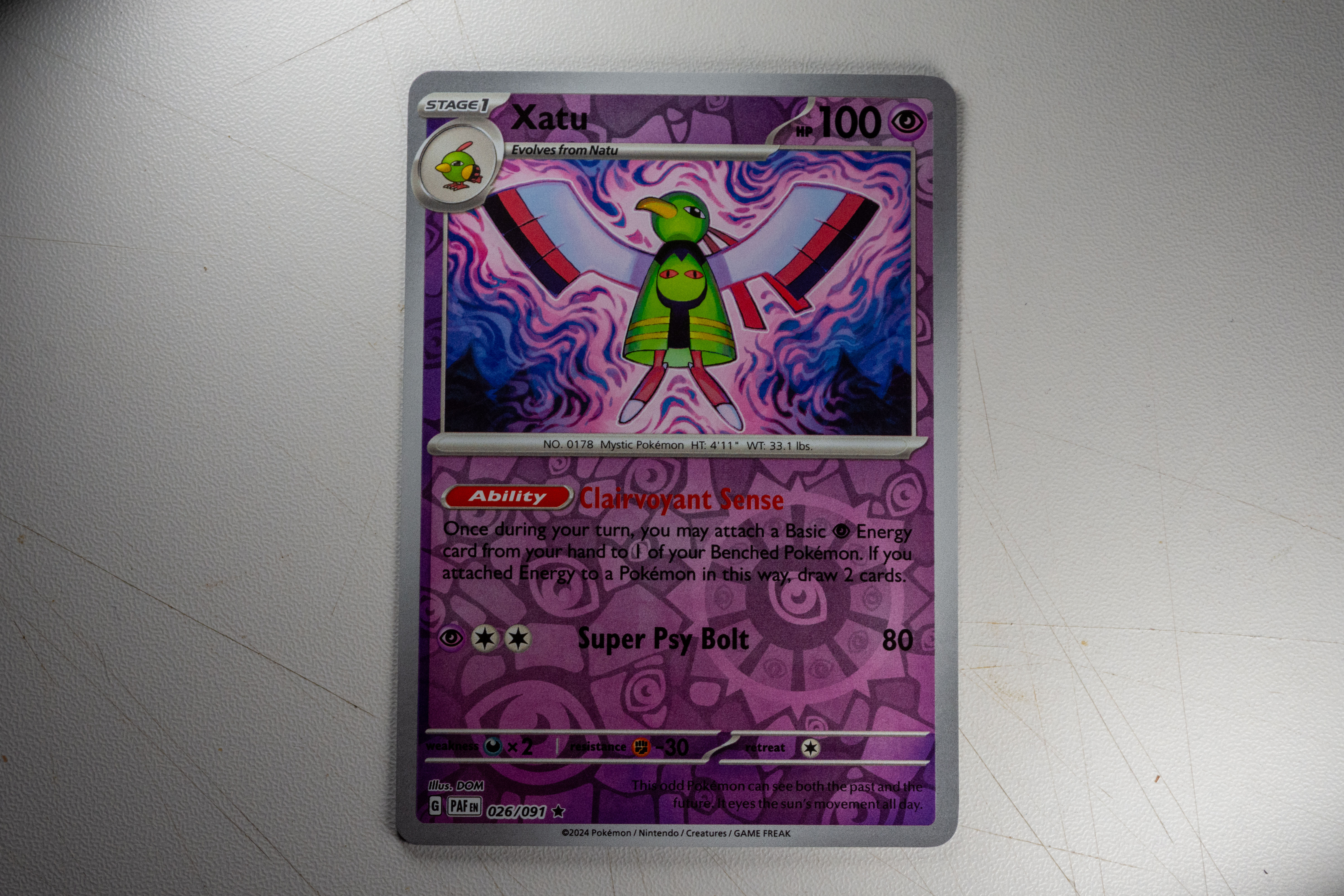 Xatu 026/091 Reverse Holo Rare - Pokemon Paldean Fates NM