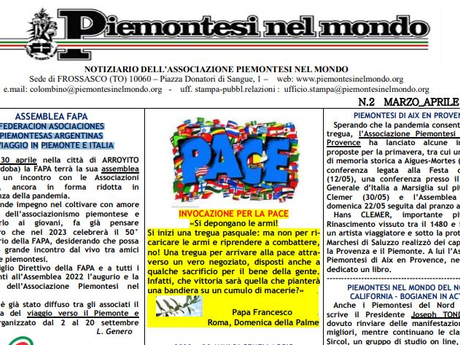 Piemontesi nel Mondo: uscito il nuovo numero del notiziario dell’Associazione