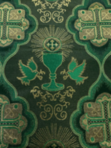 brocade fabric with chalice and dove design