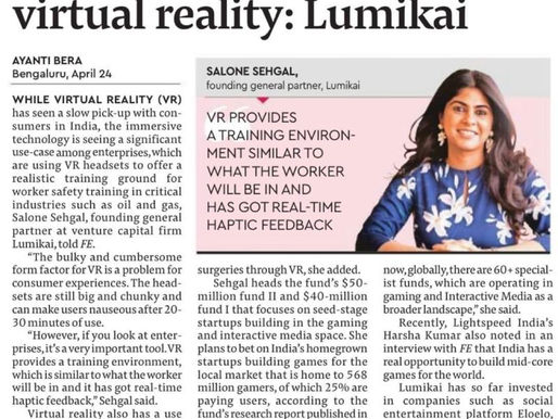 Financial Express: Enterprises fast picking up virtual reality