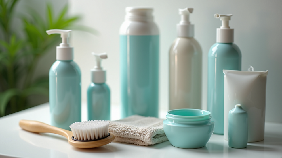 High-angle view of grooming and hygiene supplies