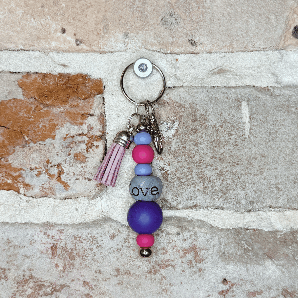 Silicone + Clay Love. Keychain-GreyPurple