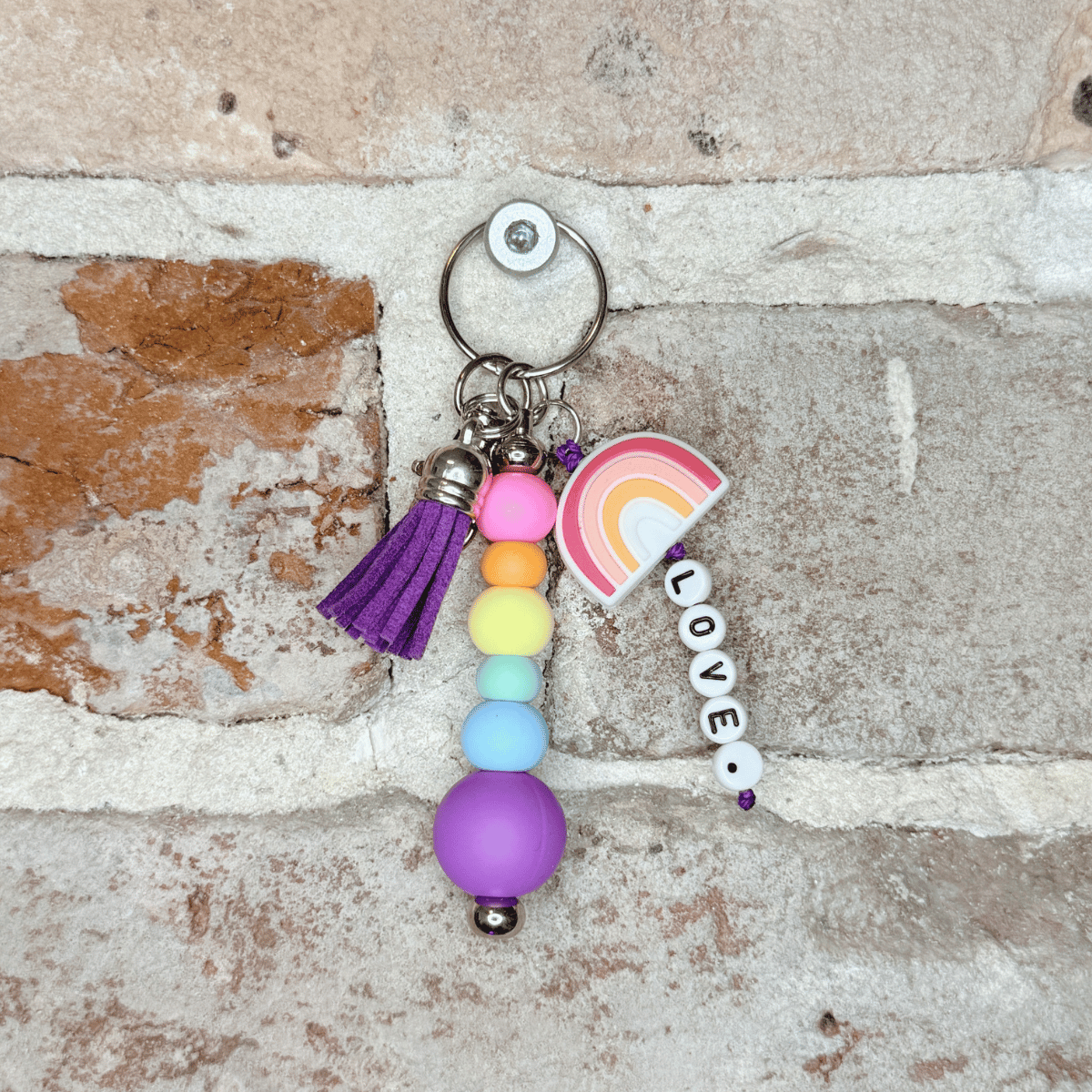Silicone + Love. Beads Keychain-Pale Rainbow